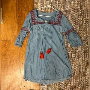 Given Kale Embroidered Chambray Denim Tunic Dress
